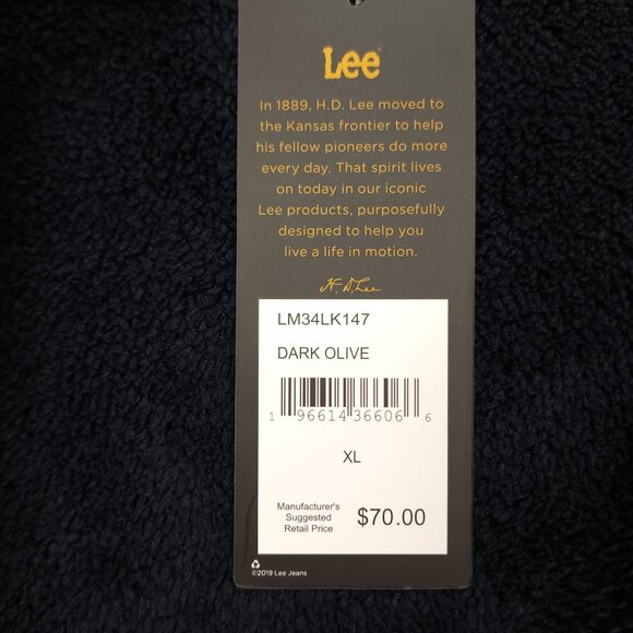 Lee Men XL Plaid Fleece Shirt Jacket Shacket Sherpa Lining Regular Dark Olive - Picture 3 of 14